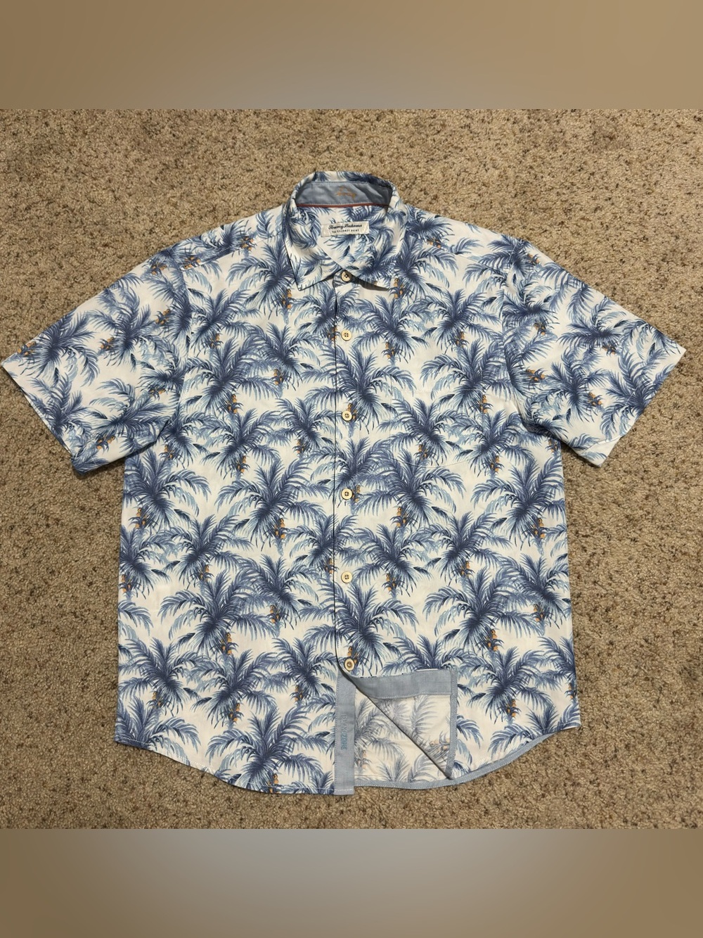 Tommy Bahama Coconut Point White Shirt with Blue Palm Print